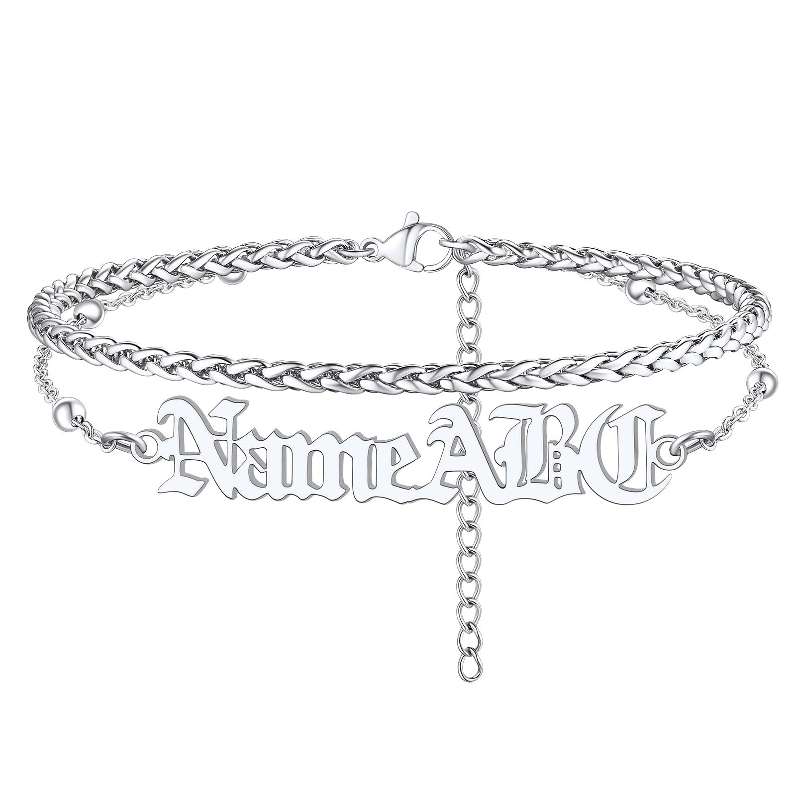Personalized Wheat Chain Layer Name Anklets For Women