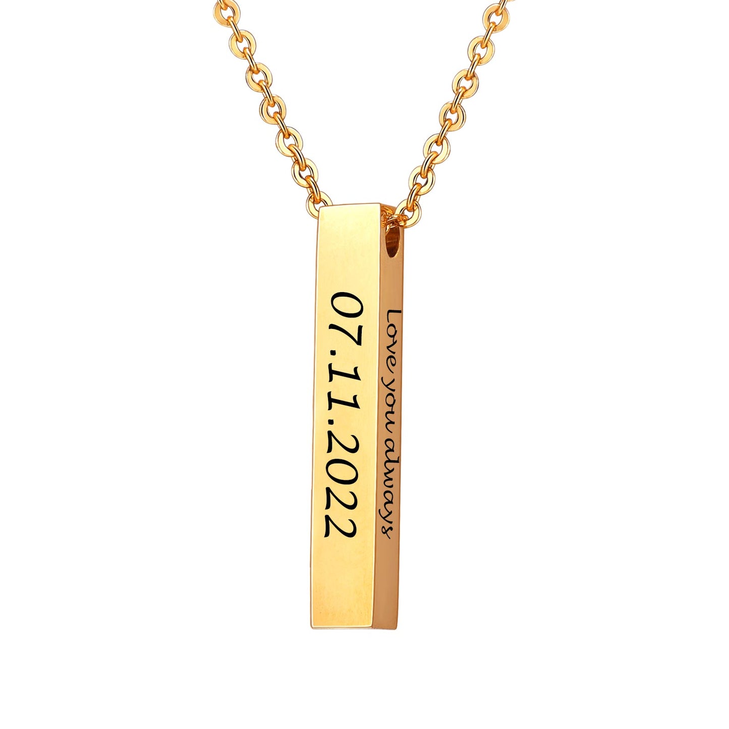 Personalized engraved Vertical Bar Necklaces Gold