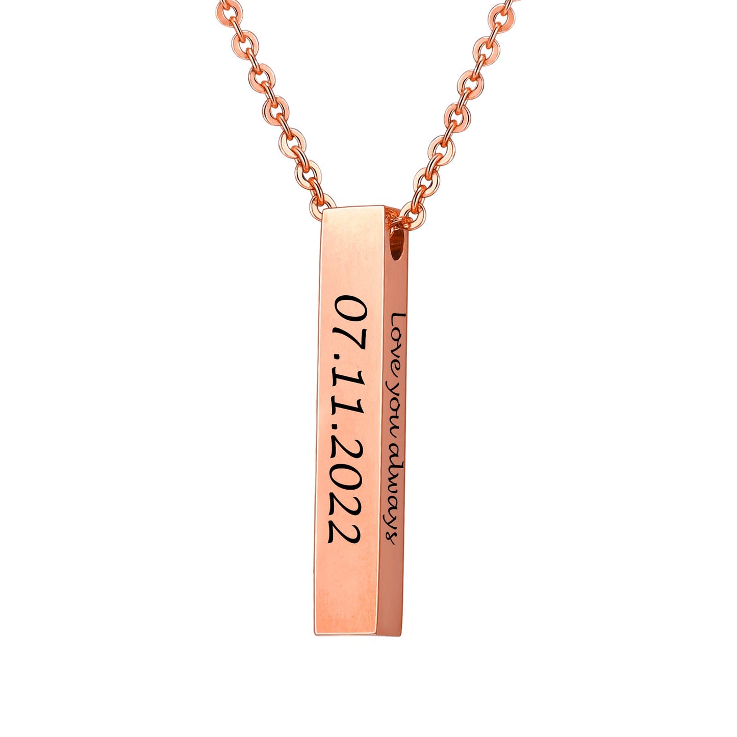 Personalized engraved Vertical Bar Necklaces Rose Gold