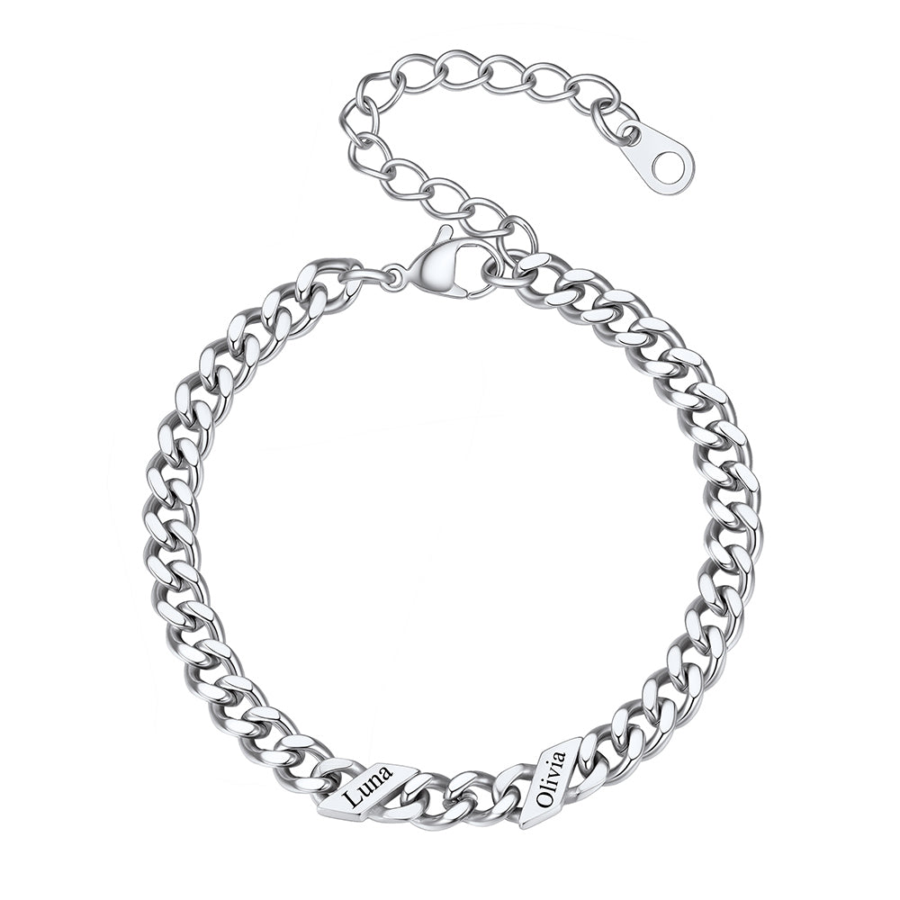 Personalized 1-6 Multi Names Cuban Chain Bracelet 5mm 2 names