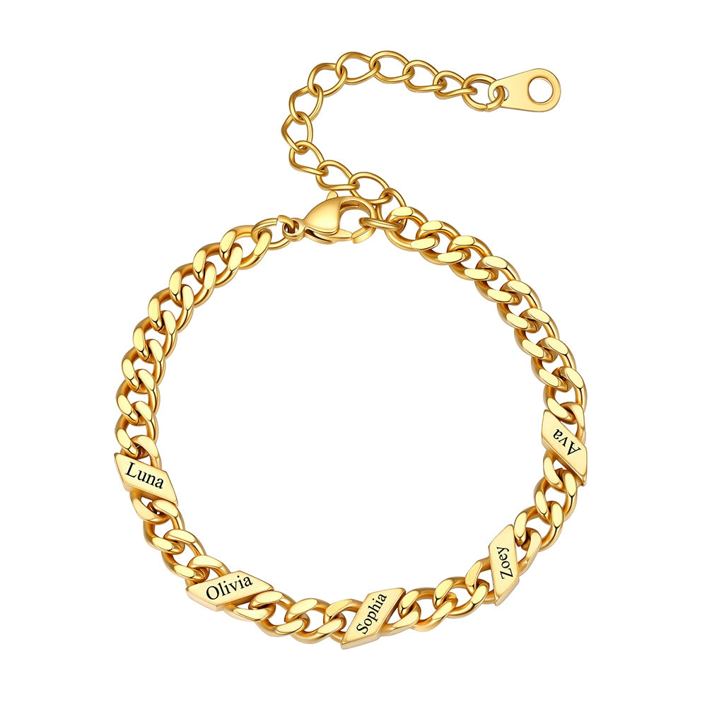 Personalized 1-6 Multi Names Cuban Chain Bracelet 5mm 5 names Gold Plated