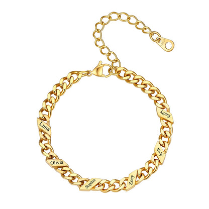 Personalized 1-6 Multi Names Cuban Chain Bracelet 5mm 6 names Gold Plated