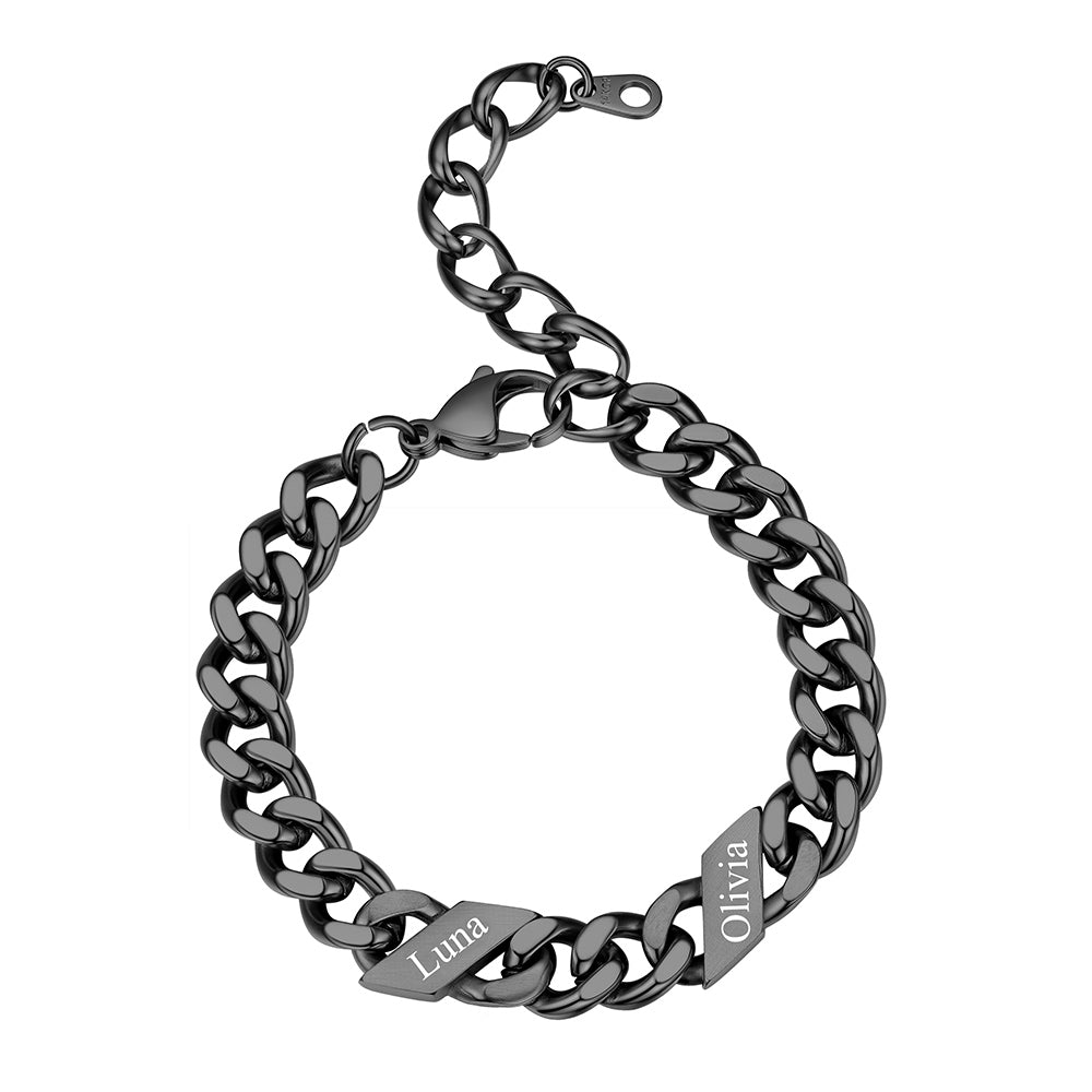 Personalized 1-6 Multi Names Cuban Chain Bracelet 9mm 2 name Black Plated