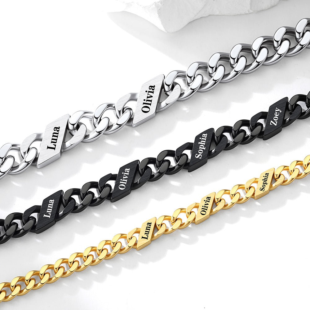 Personalized 1-6 Multi Names Cuban Chain Bracelet in different color