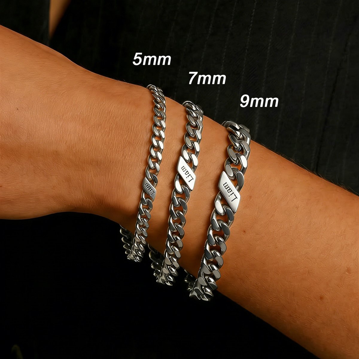 Personalized 1-6 Multi Names Cuban Chain Bracelet in different width