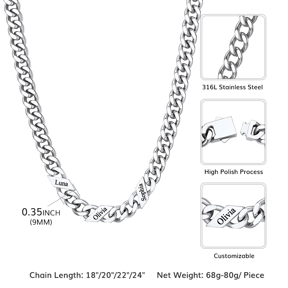 Personalized 1-6 Names Cuban Chain Necklace Dimension, Durable