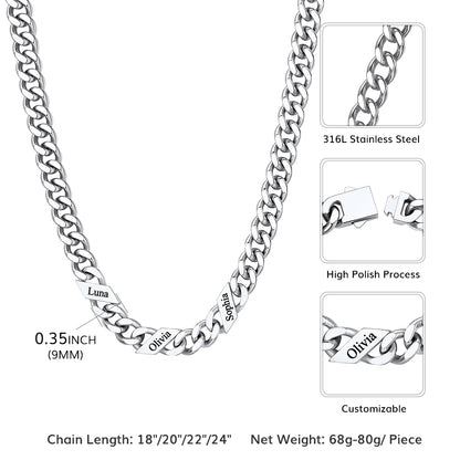 Personalized 1-6 Names Cuban Chain Necklace Dimension, Durable