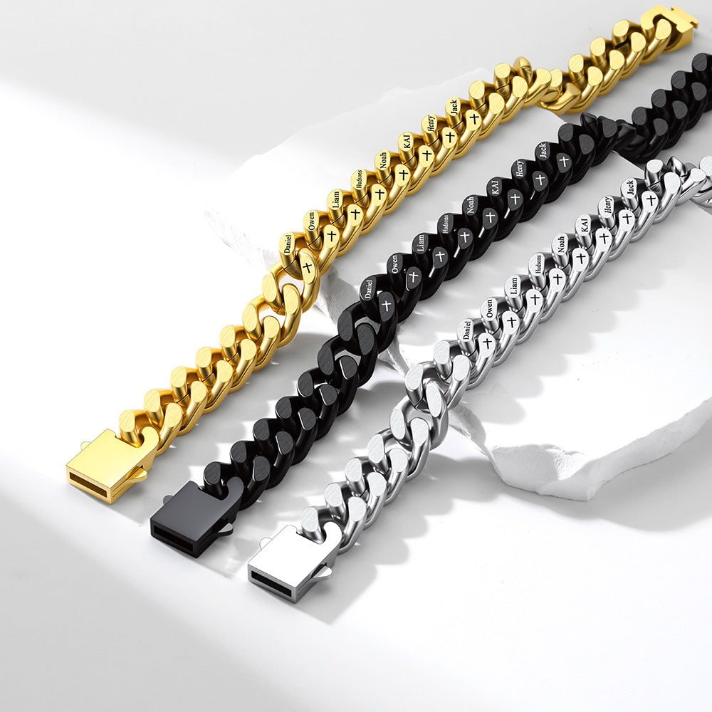 Personalized 1-8 Multi Names Cuban Link Bracelet with Cross in different color