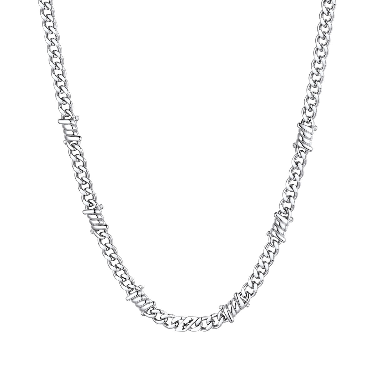Personalized 1 Name Barbed Wire Cuban Link Necklace 5mm on a white background