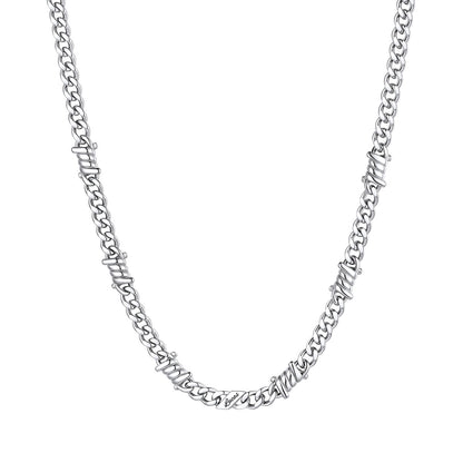 Personalized 1 Name Barbed Wire Cuban Link Necklace 5mm on a white background