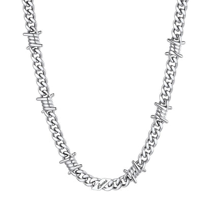 Personalized 1 Name Barbed Wire Cuban Link Necklace 9mm on a white background
