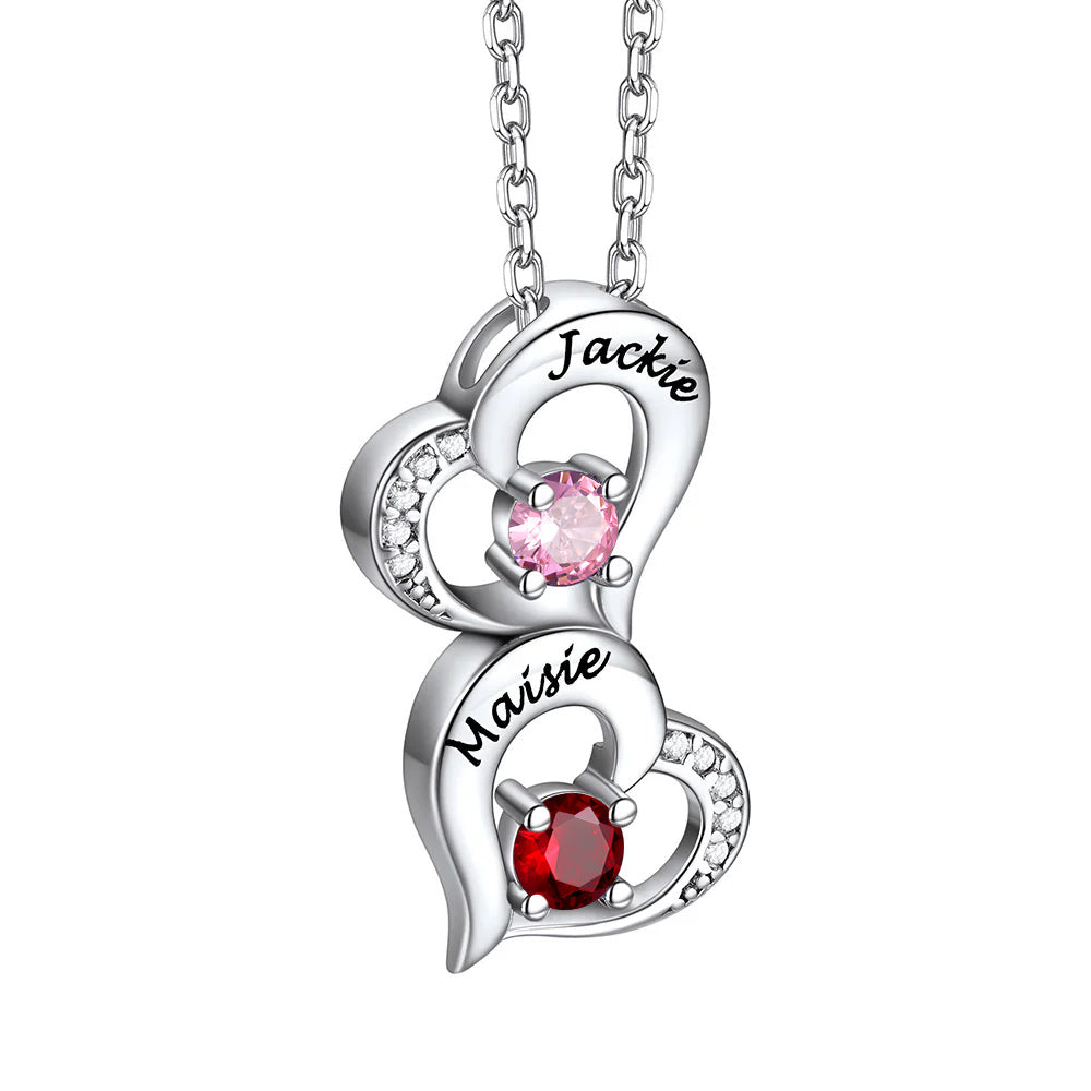 Personalized 2 Heart Birthstone Necklace