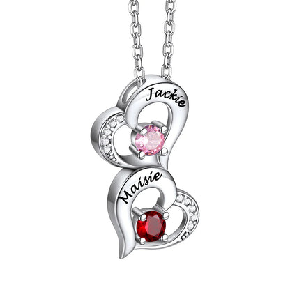 Personalized 2 Heart Birthstone Necklace
