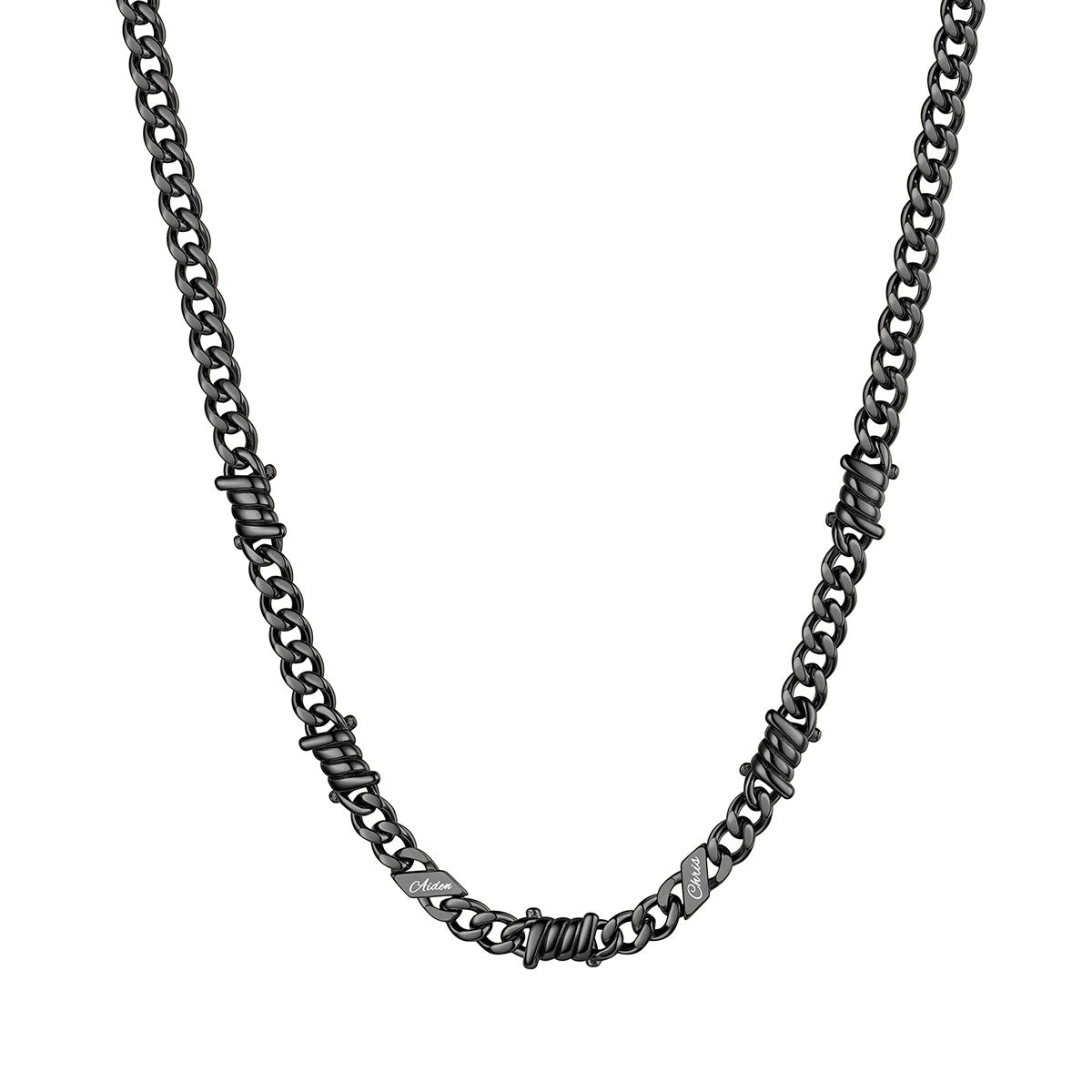 Personalized 2 Names Barbed Wire Cuban Link Necklace 5mm