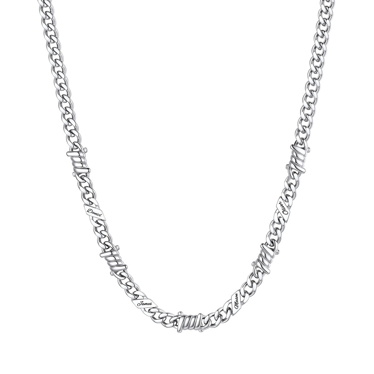 Personalized 2 Names Barbed Wire Cuban Link Necklace 5mm on a white background