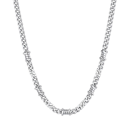 Personalized 2 Names Barbed Wire Cuban Link Necklace 5mm on a white background