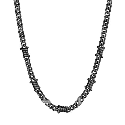 Personalized 2 Names Barbed Wire Cuban Link Necklace 7mm