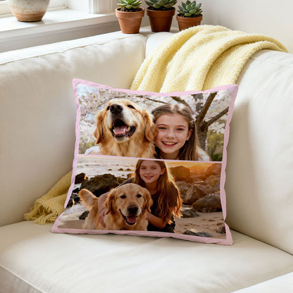 Personalized 2 Photos Throw Pillow on the sofa