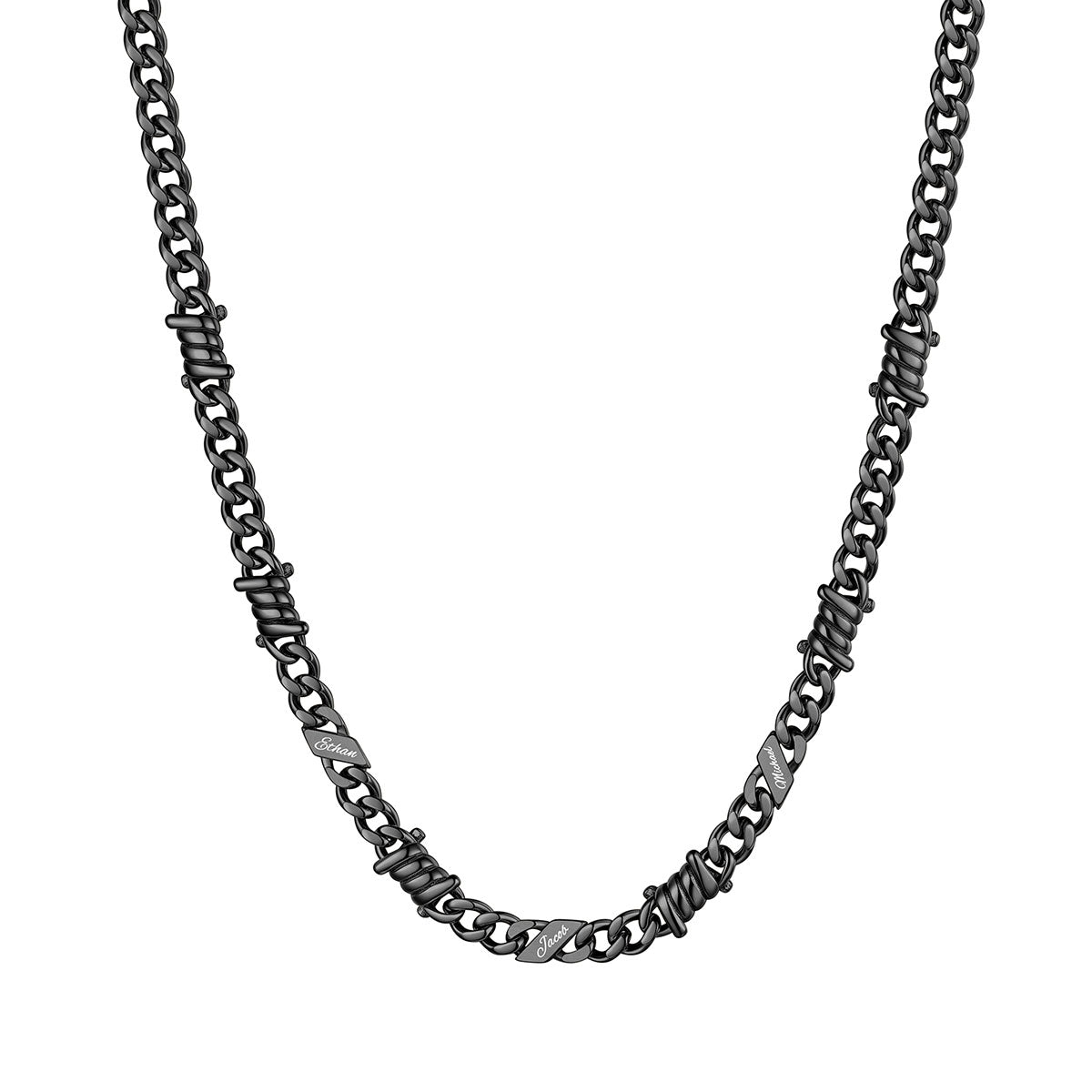 Personalized 3 Names Barbed Wire Cuban Link Necklace 5mm