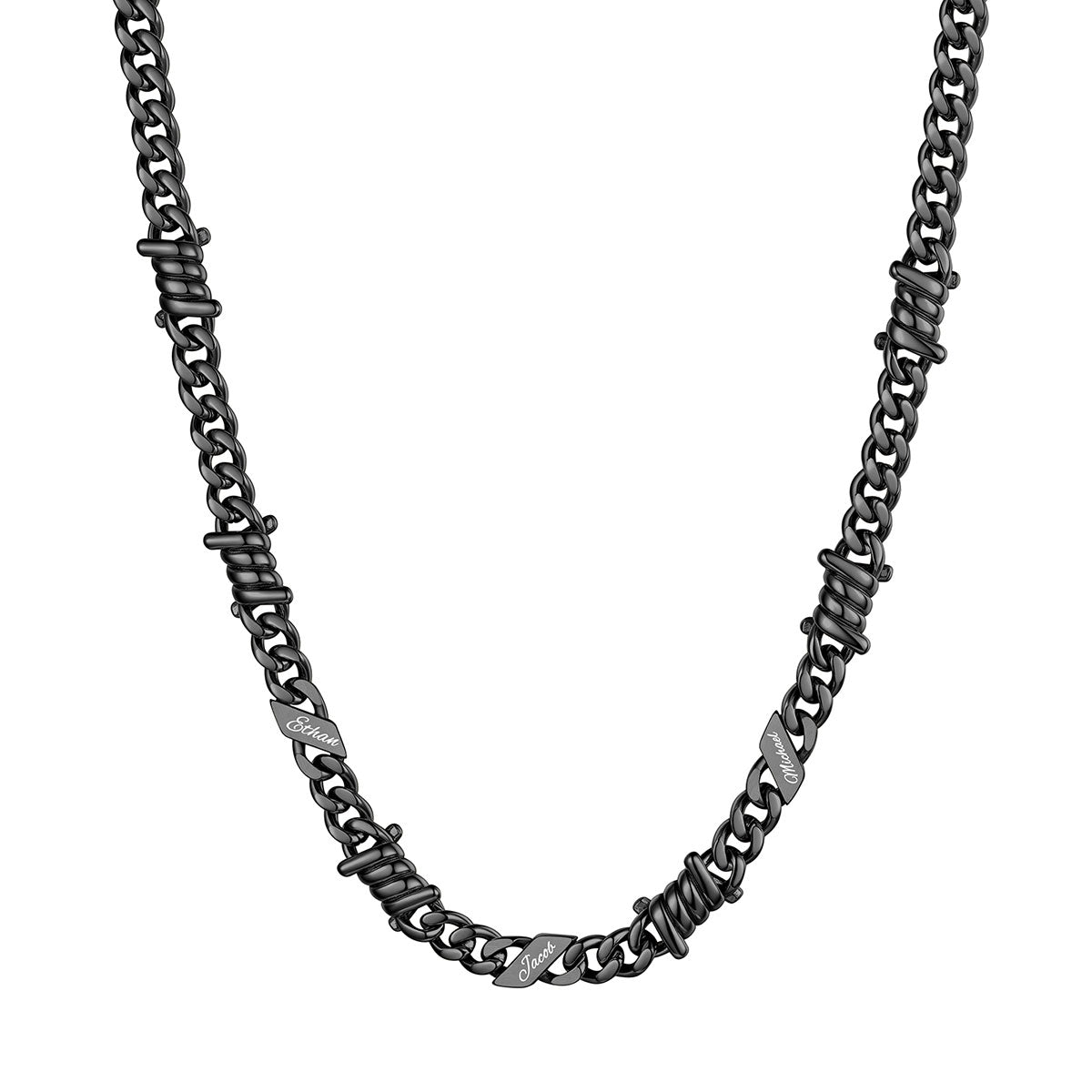 Personalized 3 Names Barbed Wire Cuban Link Necklace 7mm