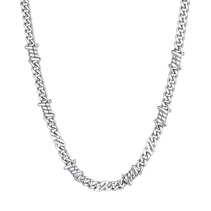 Personalized 3 Names Barbed Wire Cuban Link Necklace 7mm on a white background