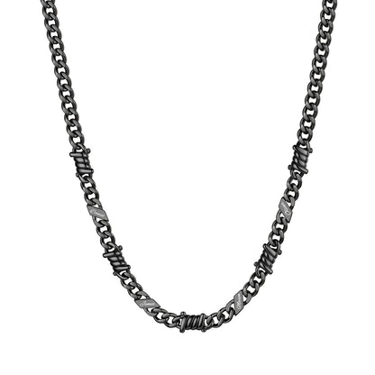 Personalized 4 Names Barbed Wire Cuban Link Necklace 5mm on a white background Black Plated