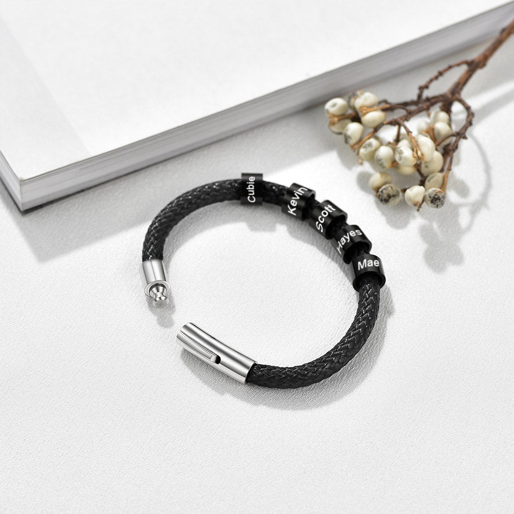 Personalized 5 Beads Braided Rope Bracelet for Men