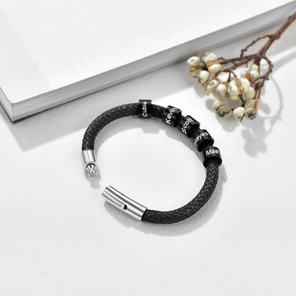 Personalized 5 Beads Braided Rope Bracelet for Men