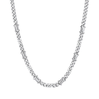 Personalized 5 Names Barbed Wire Cuban Link Necklace 5mm on a white background