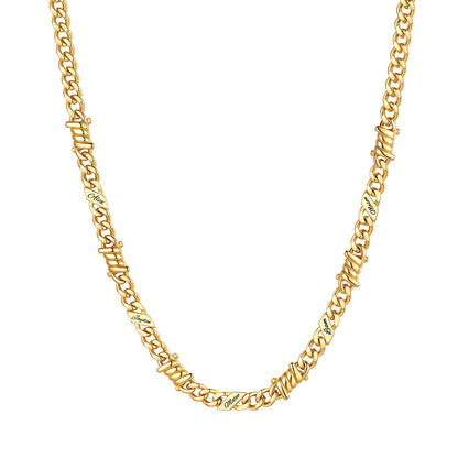 Personalized 5 Names Barbed Wire Cuban Link Necklace 5mm on a white background Gold Plated