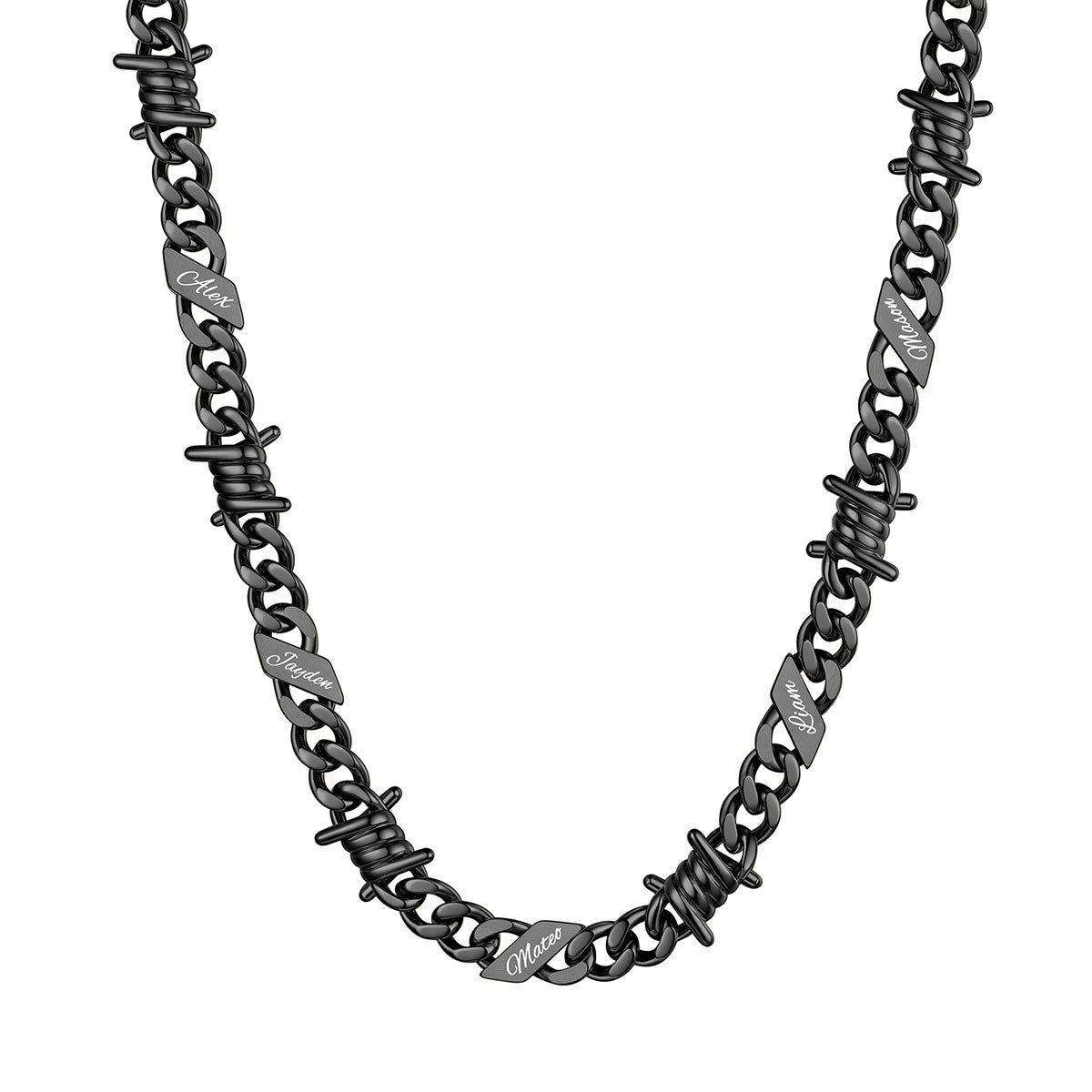 Personalized 5 Names Barbed Wire Cuban Link Necklace 9mm