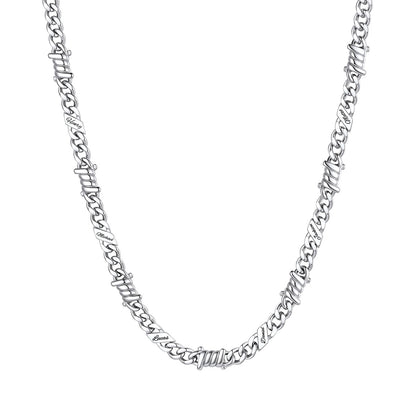Personalized 6 Names Barbed Wire Cuban Link Necklace 5mm on a white background