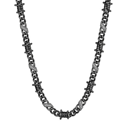 Personalized 6 Names Barbed Wire Cuban Link Necklace 9mm