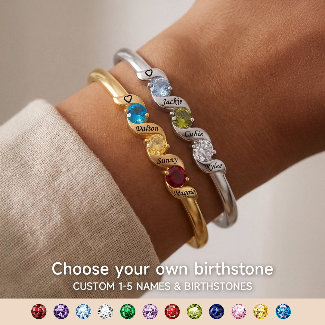 Personalized Adjustable Family Birthstone Cuff Bracelet 