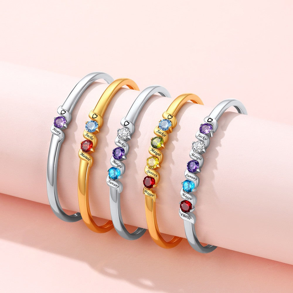 Personalized Adjustable Family Birthstone Cuff Bracelet in different color