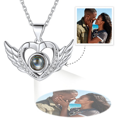 Personalized Angel Wing Photo Projection Necklace for Women