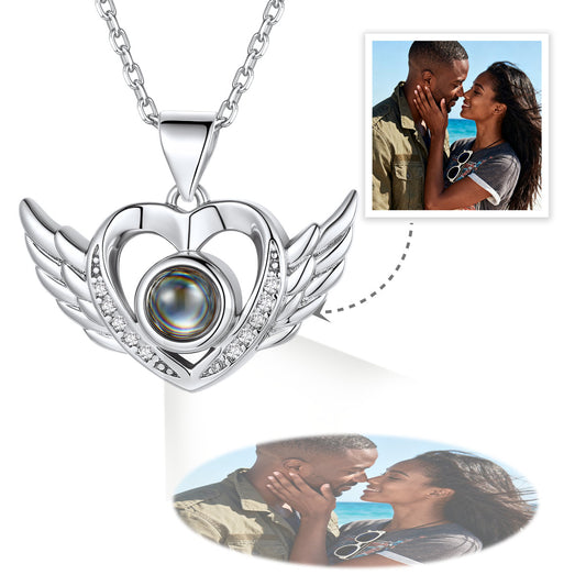Personalized Angel Wing Photo Projection Necklace for Women