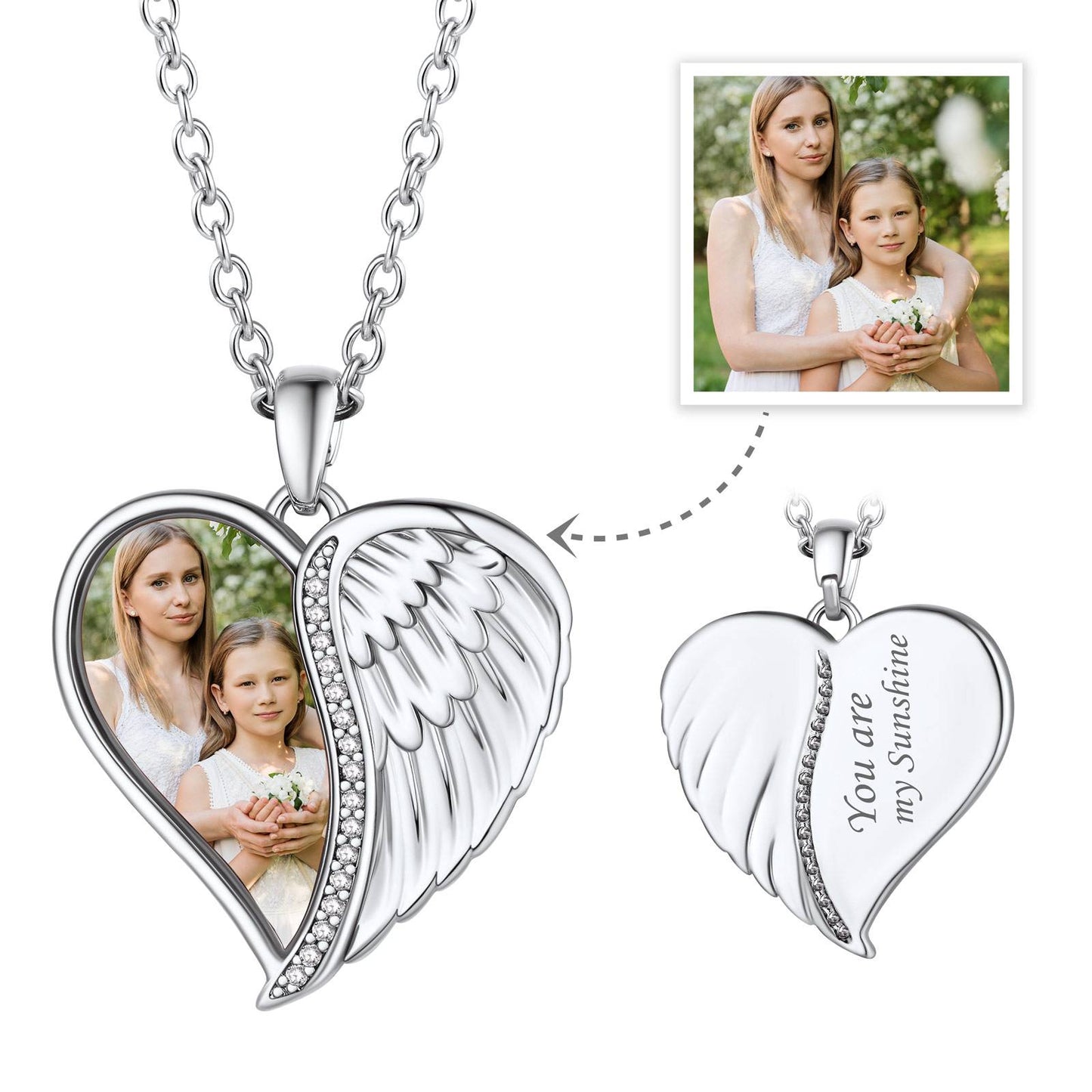 Personalized Angel Wings Heart Necklace with Picture