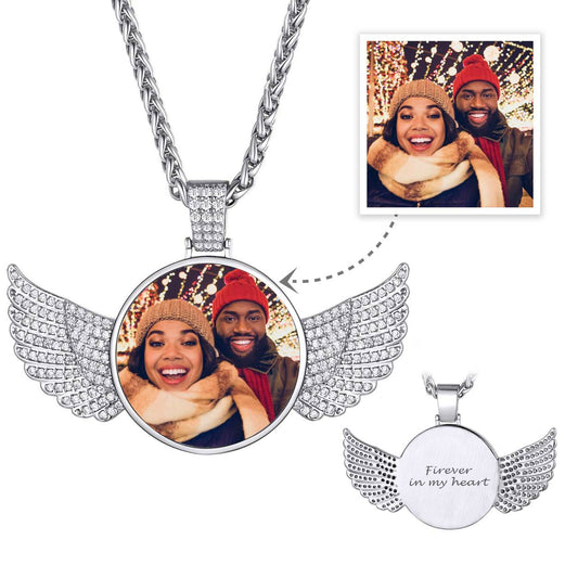 Personalized Angel Wings Picture Necklace with Cubic Zirconia for Christmas