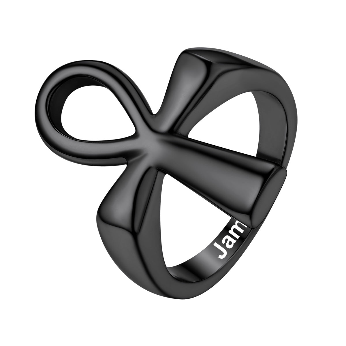 Personalized Ankh Cross Ring Black Plated