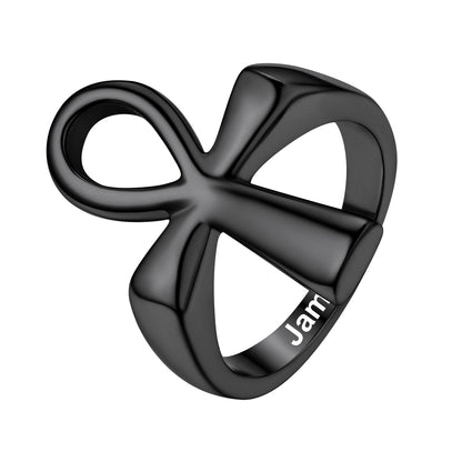 Personalized Ankh Cross Ring Black Plated