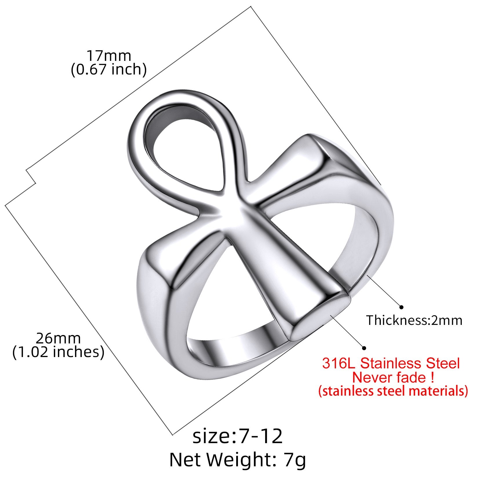 Personalized Ankh Cross Ring Dimension, Durable, Solid