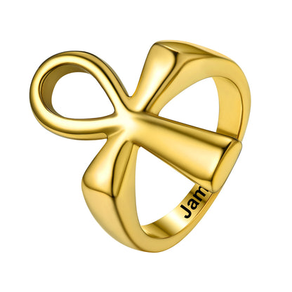Personalized Ankh Cross Ring Gold Plated