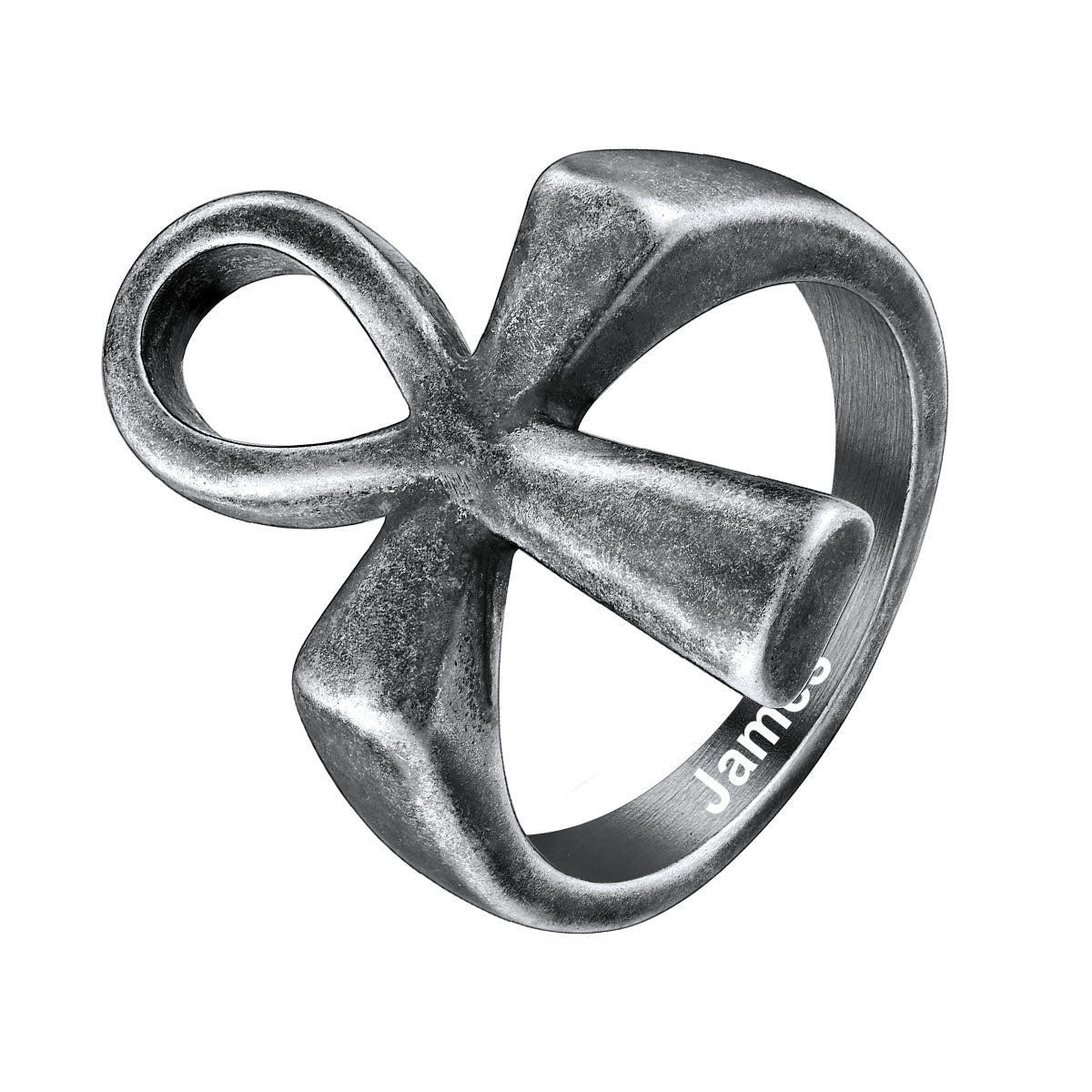 Personalized Ankh Cross Ring Vintage Grey