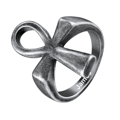 Personalized Ankh Cross Ring Vintage Grey