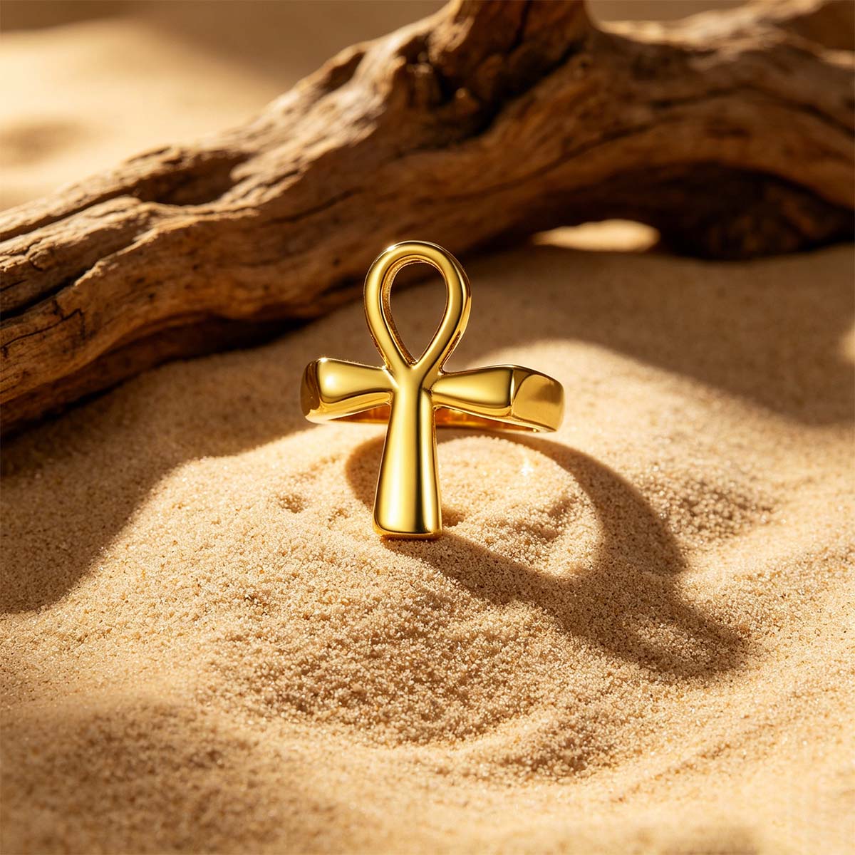 Personalized Ankh Cross Ring in Gold Plated