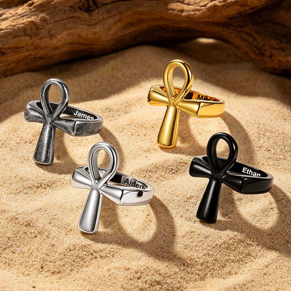 Personalized Ankh Cross Ring in different color