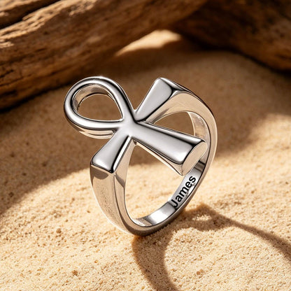 Personalized Ankh Cross Ring in steel