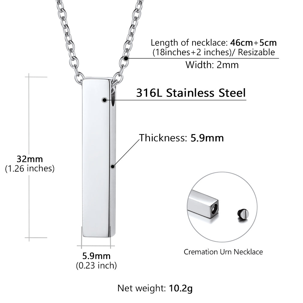 Personalized Bar Urn Necklaces for Ashes Dimension, Durable