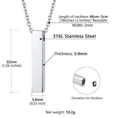 Personalized Bar Urn Necklaces for Ashes Dimension, Durable